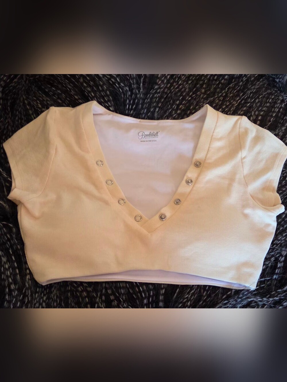Bombshell Sportswear Pale Yellow V-Neck Snap-Trim Crop Top
